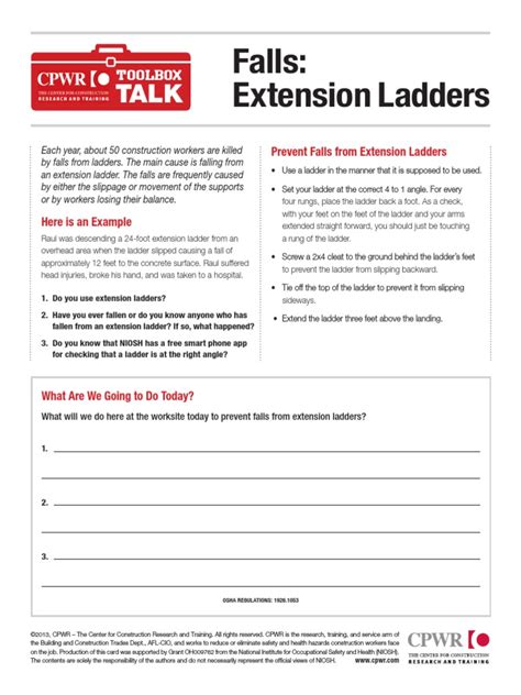 Cpwr Falls Extension Ladders 0 Pdf Pdf Ladder Prevention