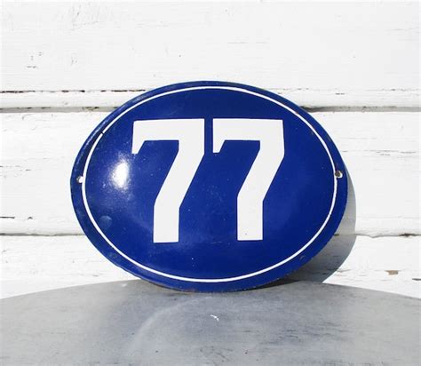 Vintage Enamel Sign House Number 77 Blue Porcelain Home