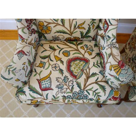 Vintage Hickory Chair Crewel Embroidered Wingback Chairs A Pair