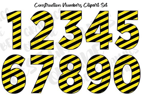 Yellow And Black Construction Numbers Clipart Set Png