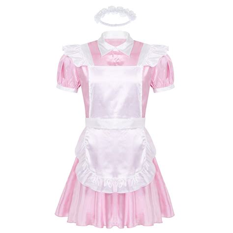sissy mens stain french maid fancy dress nightwear costume apron