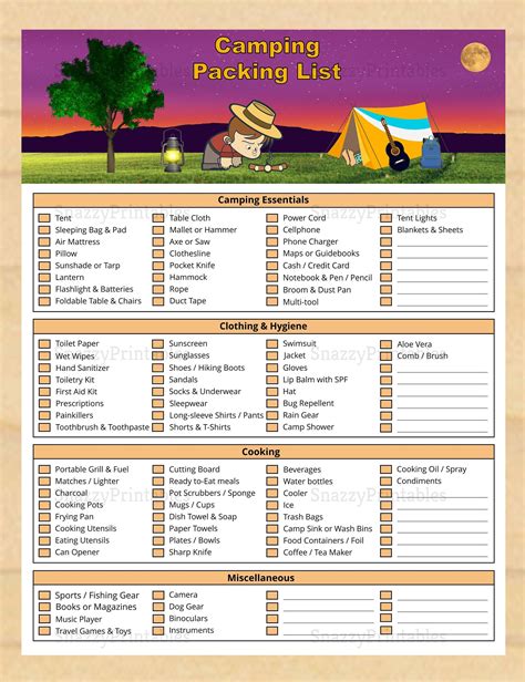 Camping Packing List Pdf Ubicaciondepersonascdmxgobmx