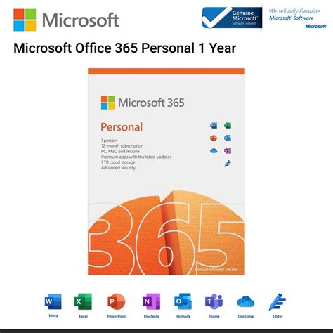 Microsoft Office 365 Personal English Apac Em Subscr 1yr Medialess P8