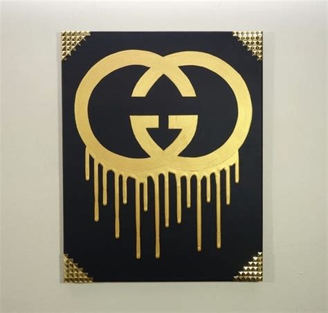 Gg Drip And Studs Painting 16x20 Gucci Inspired Black And