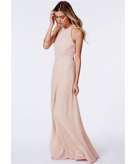 Lyst Missguided Strappy Open Back Maxi Dress Nude In Pink