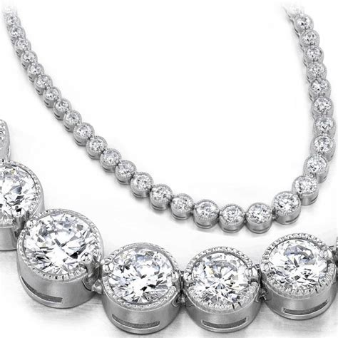 11 Ct Round Diamond Graduated Tennis Necklace Half Bezel 16 Inch