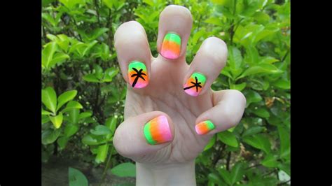 Neon Gradient Palm Tree Nail Art Tutorial Youtube