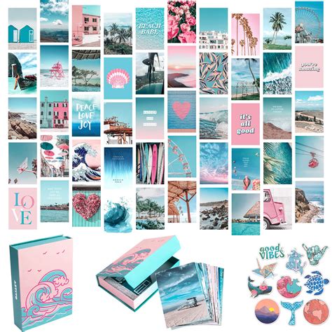 Buy Blue Aesthetic Wall Collage Kit 50 Set 4x6 Inch Pink Vsco Room