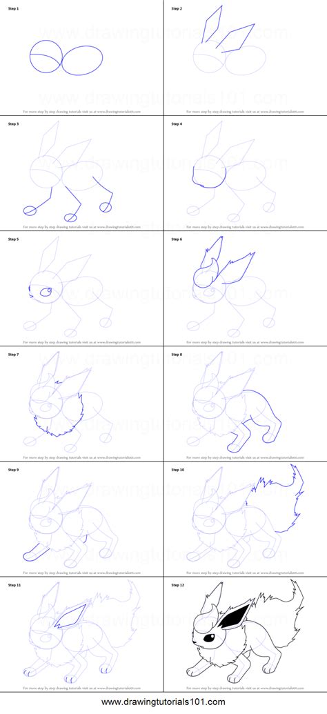 How To Draw Flareon From Pokemon Printable Step By Step Drawing Sheet