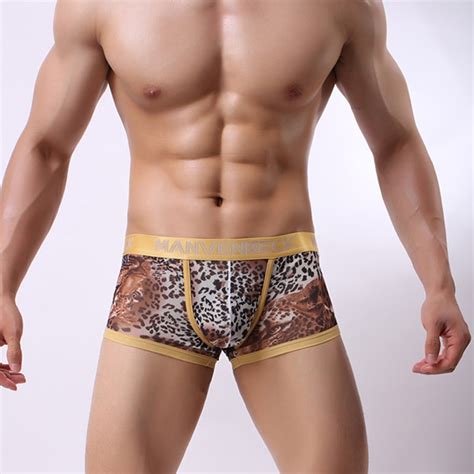 Boxers Men Trunks Mens Underwear Sexy Leopard Print Boxer Thin Underpants Hombre U Convex