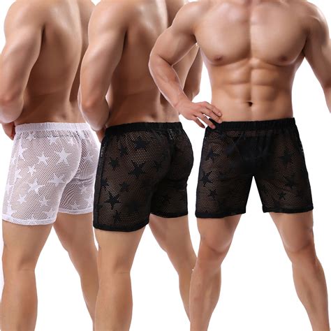 Men S Sexy Sheer See Through Boxer Briefs Mesh Thong Shorts Underwear