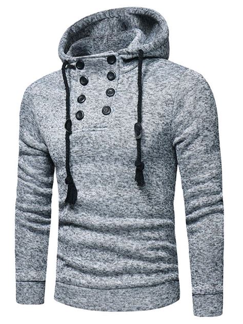 Plain Hooded Button Mens Pullover Hoodie Hoodies Men Pullover