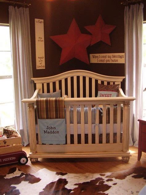 Western nursery rustic nursery rustic baby western decor rustic boy names country boy names country baby rooms country boys baby boy choose from western inspired quilts, comforters, full bedroom sets, sheets, window coverings and all the accessories to make your room reflect your. rustic western baby room, There is the cow hide rug ...