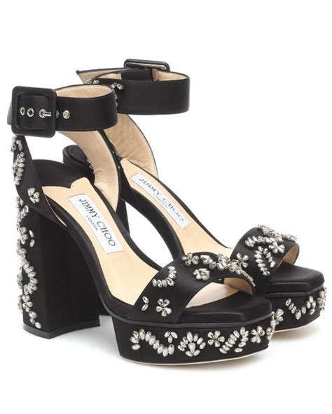 jimmy choo jax crystal embellished satin platform sandals in black lyst australia