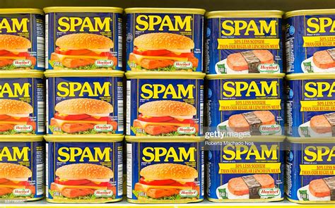 Spam Canned Meat Stacked Vertically In Store Shelf Spam Is A Brand