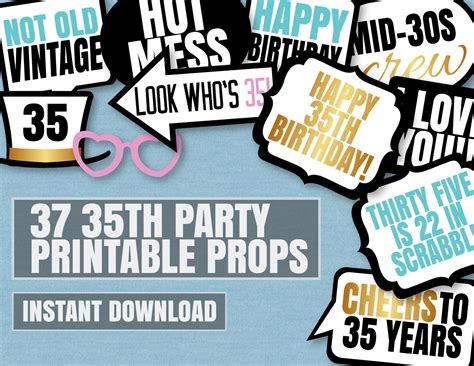 35 35th Birthday Photo Booth Printable Props Turning 35 Diy Etsy