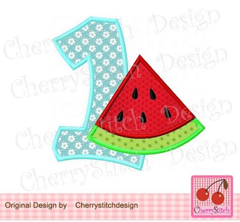 Watermelon Number 1 Birthday Machine Embroidery Applique