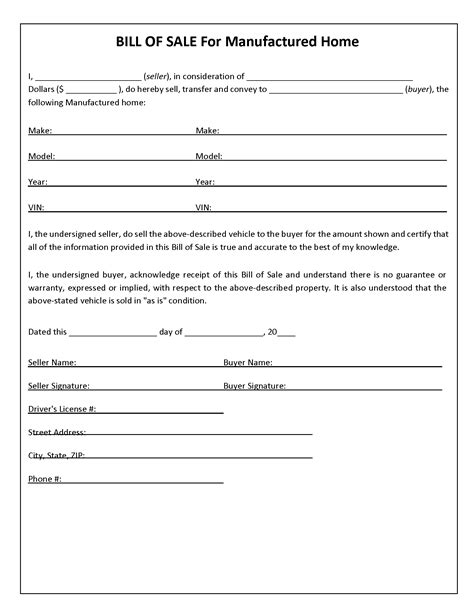 Manufactured Home Bill Of Sale Form Free Printable Legal Forms