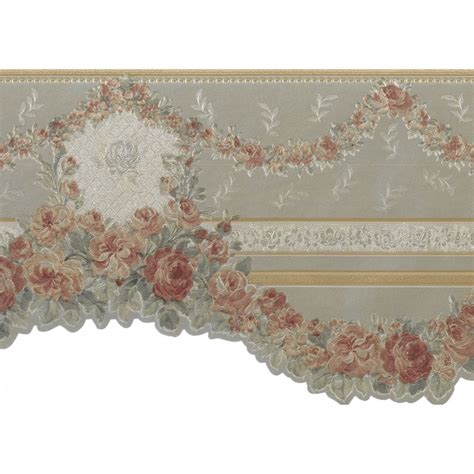 Prepasted Wallpaper Border Victorian Gold Green Pink Roses Garlands