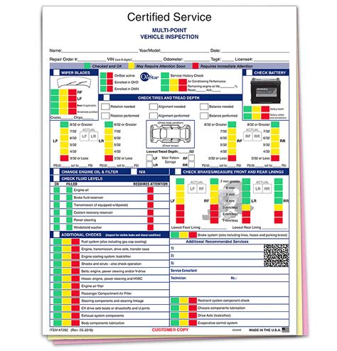 General Motors Multi Point Inspection Form Vehicle Inspection