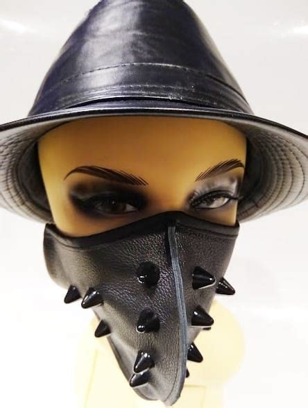 Bdsm Masks Leather Face Mask With Black Studs Purple Passion