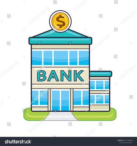 Bank Building Cartoon Icon Isolated เวกเตอร์สต็อก ปลอดค่าลิขสิทธิ์