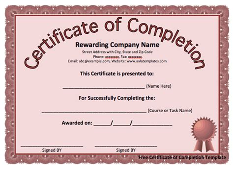 Certificate Of Completion Templates Excel Pdf Formats