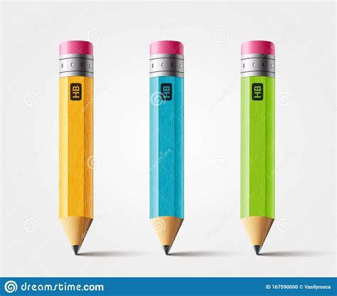 Vector Short Pencil Realistic Pencil Isolated Cartoon With Rubber