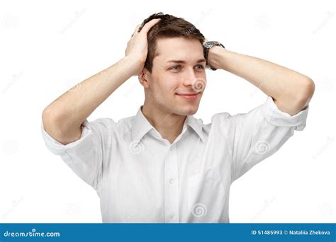 Portrait Of A Man With His Hands On His Head Isolated On White B Stock Image Image Of Hair