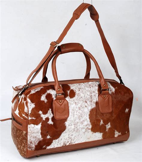 Large Natural Cowhide Duffel Bag Hair On Leather Travel Bag Etsy