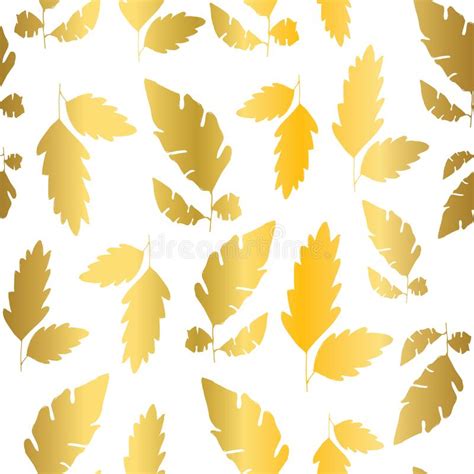 Gold Foil Fall Leaves Seamless Pattern Stock Vector Illustration Of