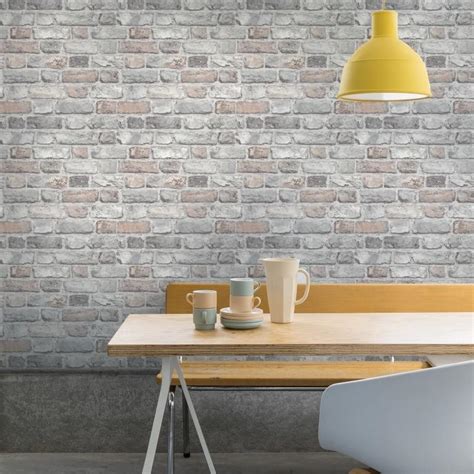 Vintage Pastel Light Grey Brick Wallpaper A28902 By Grandeco