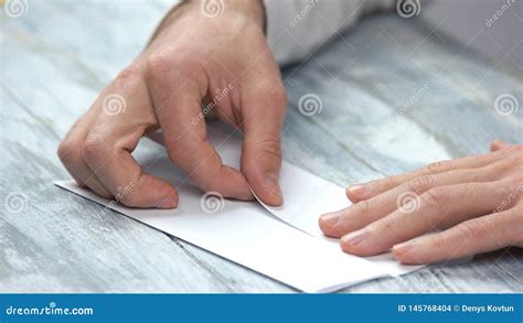 Male Hands Folding White Paper Sheet Stock Photo Image Of Bend