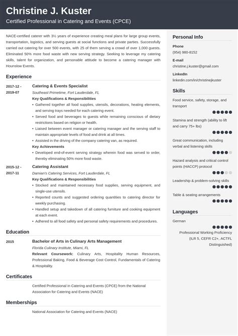 Catering Resume Sample Job Description And Skills