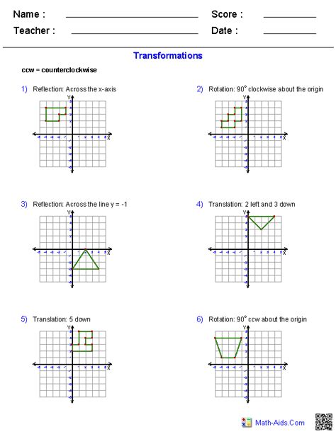 Math Transformations Worksheets 8th Grade
