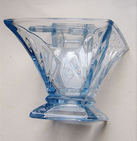 Art Deco Pressed Blue Glass Diamond Shaped Vase Complete With Etsy Uk Art Deco Blue Glass Deco