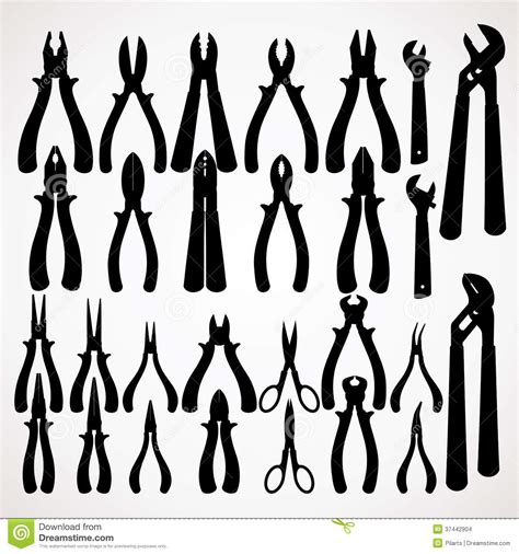 Various Pliers Silhouettes Hand Tools Collection Stock