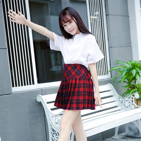 Japanese School Girl Uniform Suit White Long Sleeve T Shirt Top Red