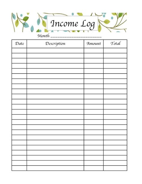 Free Printable Income Log