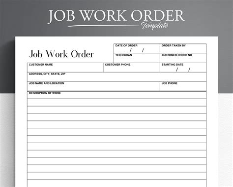 Printable Job Work Order Form Business Job Work Order Easy Etsy