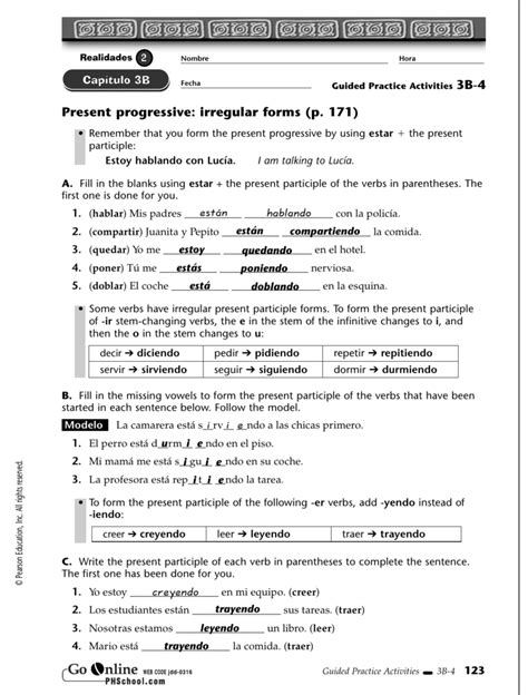 Tourism memorandum grade 12 term 3 test 3 2015; Present progressive: irregular forms (p. 171) están hablando