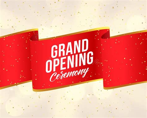 Grand Opening Red Ribbon Banner Design Template Stock Vector