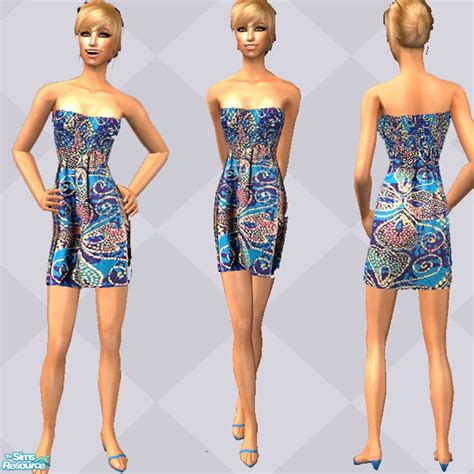 The Sims Resource Aztec Strapless Dress