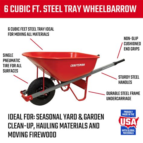 The CRAFTSMAN Wheelbarrows Yard Carts 6 Cubic Ft Steel Tray