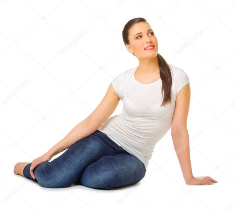 Smiling Young Girl Sit On The Floor — Stock Photo © Rbvrbv 11646483