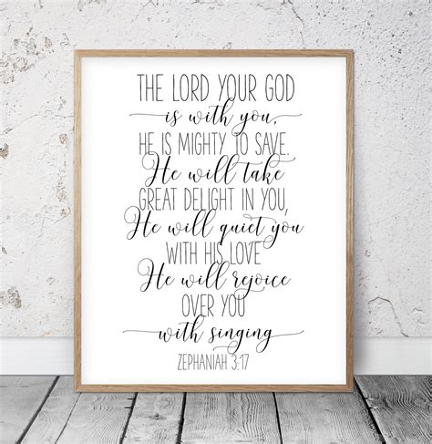 The Lord Your God Is With You Zephaniah 317 Bible Verse Poster Print