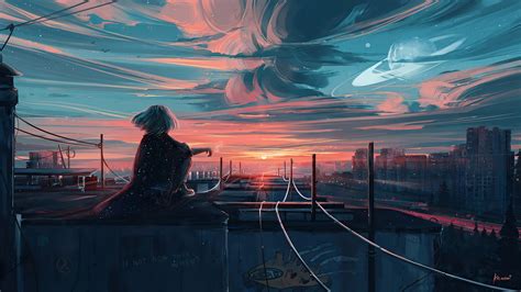 Anime Girl City Sunset Wallpaper Free Wallpapers For Apple Iphone And
