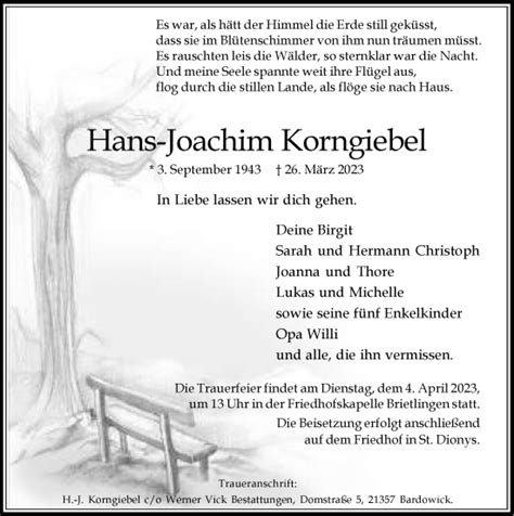Traueranzeigen Von Hans Joachim Korngiebel Trauer Lüneburgde