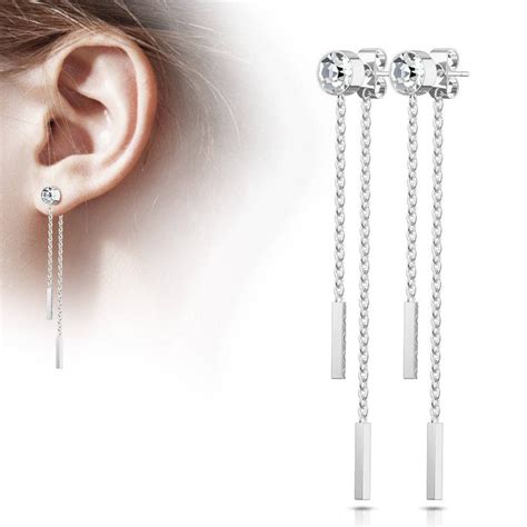Pair Of Free Falling Surgical Steel Gem Stud Earrings Pierced Universe