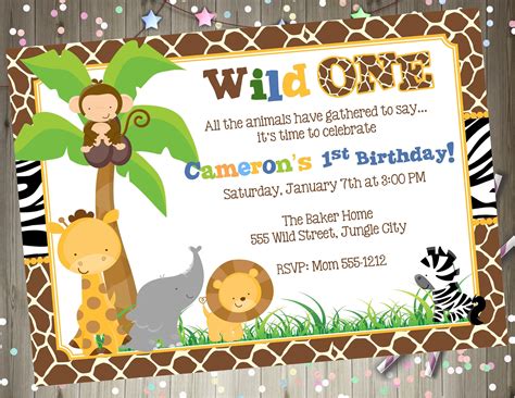 Digital Printable Jungle Animals Birthday Invitation Zoo Birthday Boy